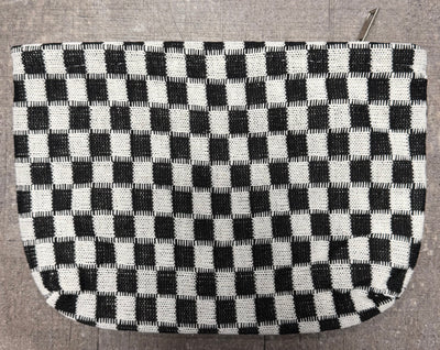 Large Black Checkered Make-up Bag