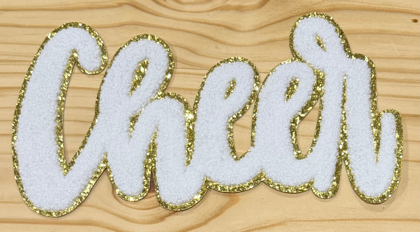 Cheer White - Chenille/Sequins Iron On Patch