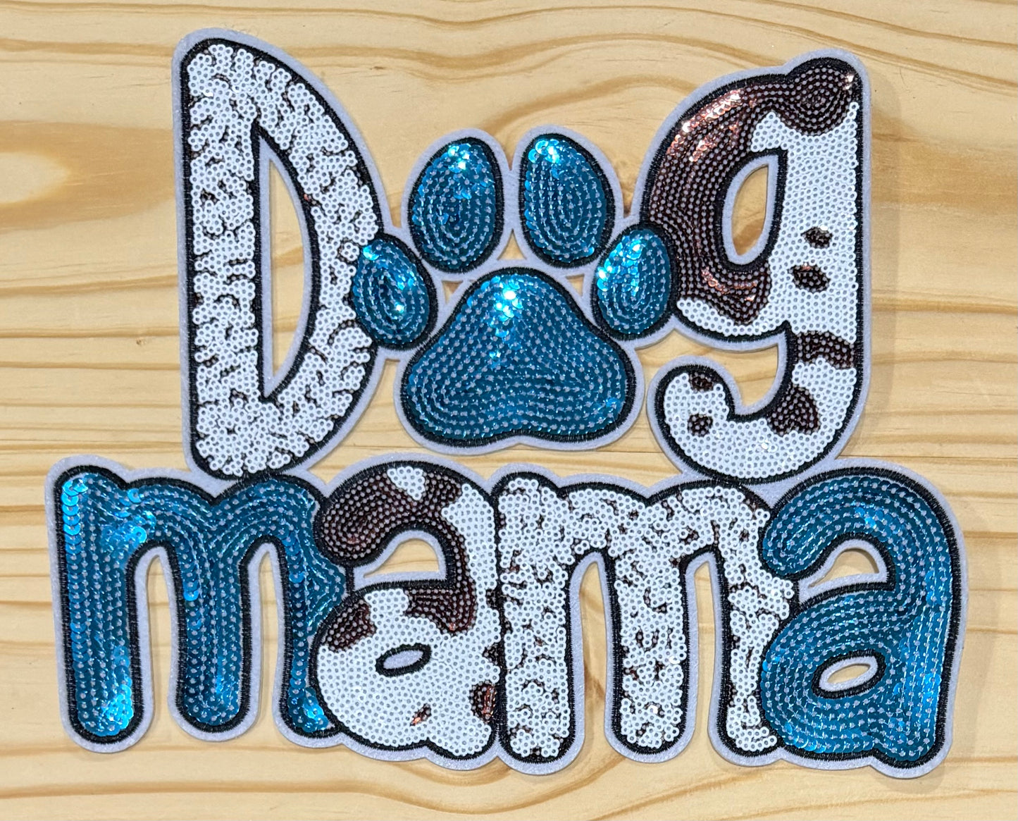 Dog Mama Aqua- Chenille/Sequins Iron On Patch