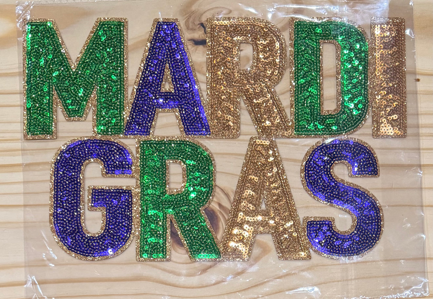 Mardi Gras Words- Chenille/Sequins Iron On Patch