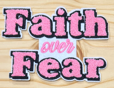 Faith over Fear Pink Small - Chenille/Sequins Iron On Patch