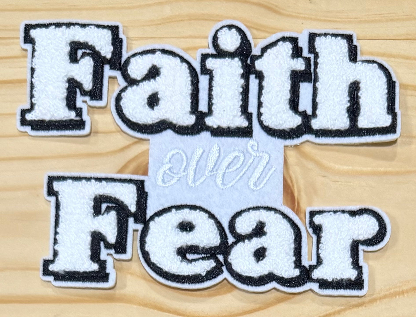 Faith over Fear White Small - Chenille/Sequins Iron On Patch