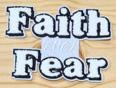 Faith over Fear White Small - Chenille/Sequins Iron On Patch