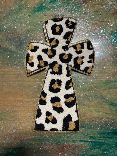 Leopard Cross - Chenille/Sequins Iron On Patch