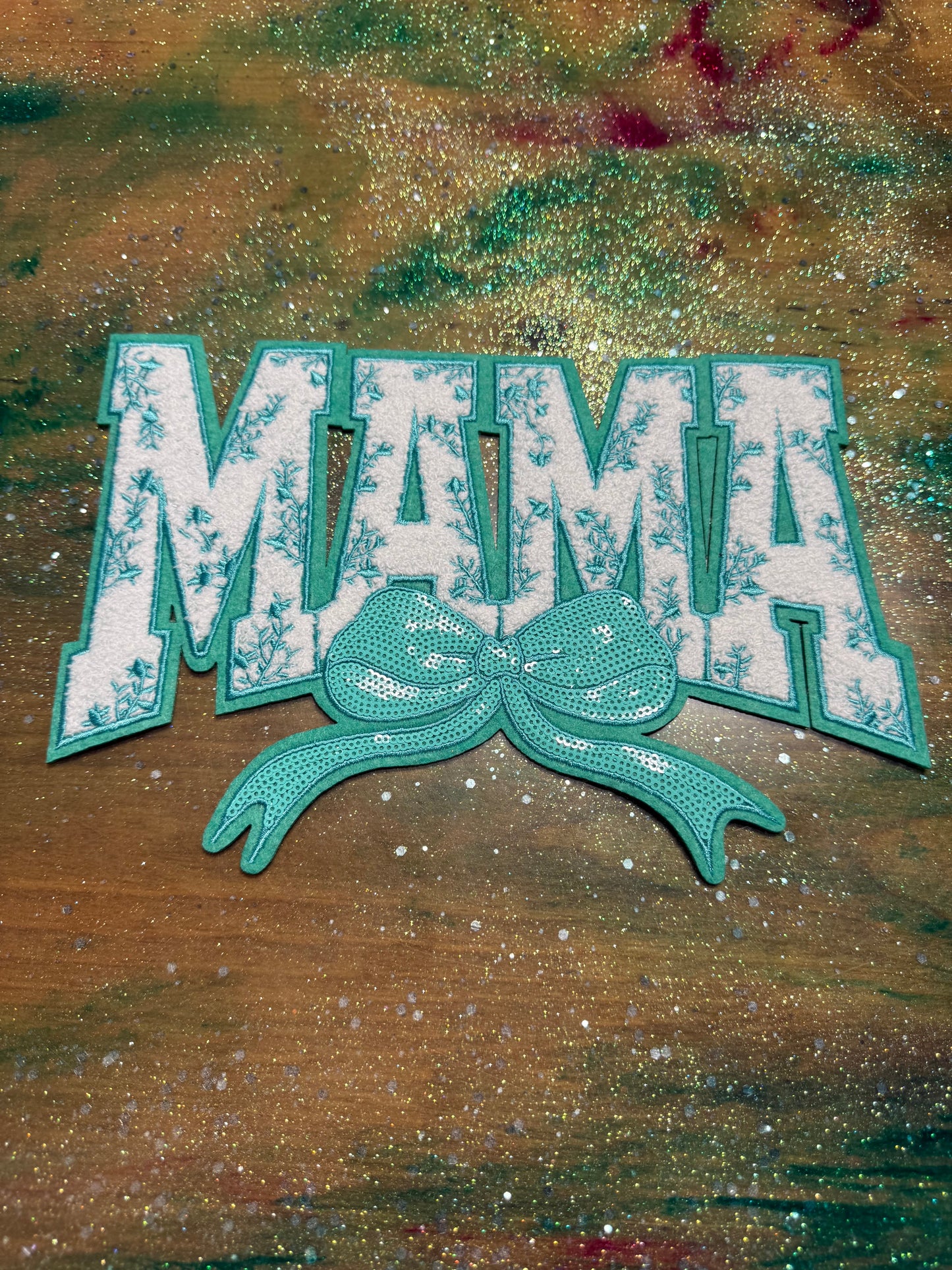 Mama Teal - Chenille/Sequins Iron On Patch