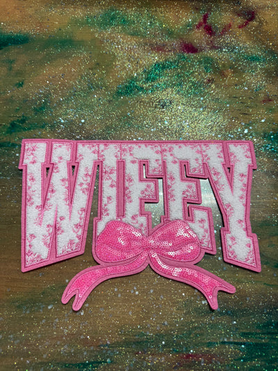 Wifey Bow Pink - Chenille/Sequins Iron On Patch