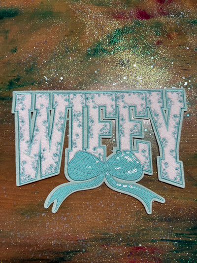 Wifey Bow Teal - Chenille/Sequins Iron On Patch