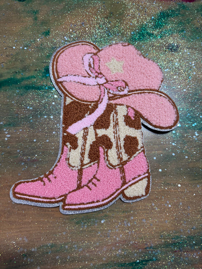 Cowboy Hat and Boots - Chenille/Sequins Iron On Patch