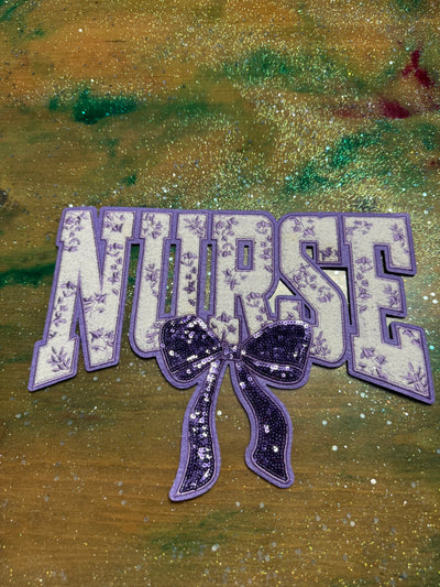 Purple Nurse Bow - Chenille/Sequins Iron On Patch