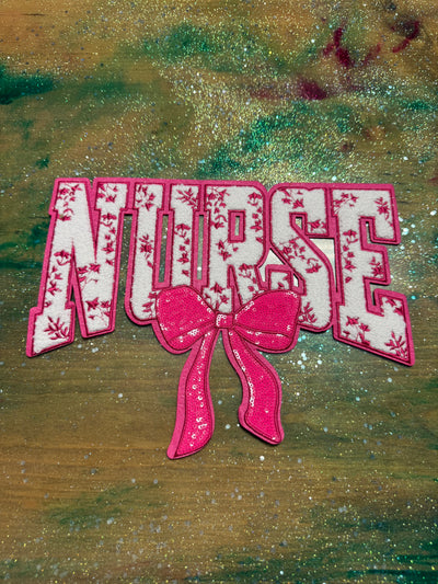 Nurse Pink Bow - Chenille/Sequins Iron On Patch