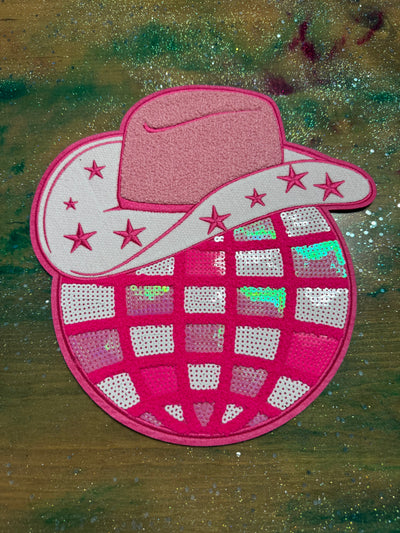 Western Cowboy Hat Disco Ball - Chenille/Sequins Iron On Patch