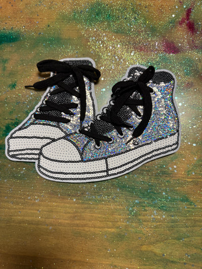 Sequins Shoes Silver - Chenille/Sequins Iron On Patch