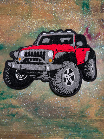 Red Jeep - Chenille/Sequins Iron On Patch