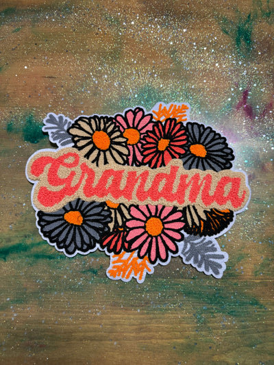 Grandma with Flowers - Chenille/Sequins Iron On Patch