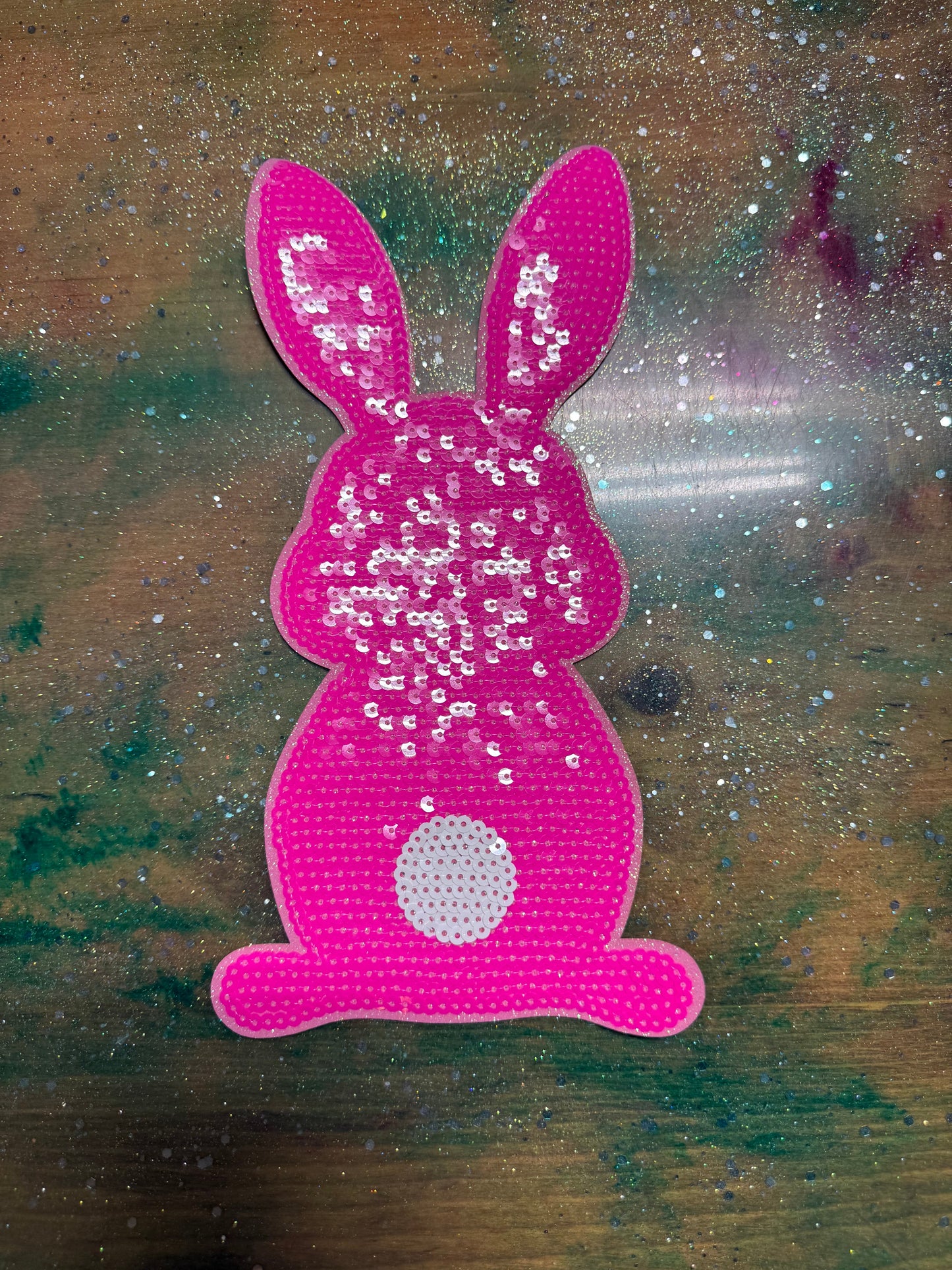 Pink Bunny - Chenille/Sequins Iron On Patch