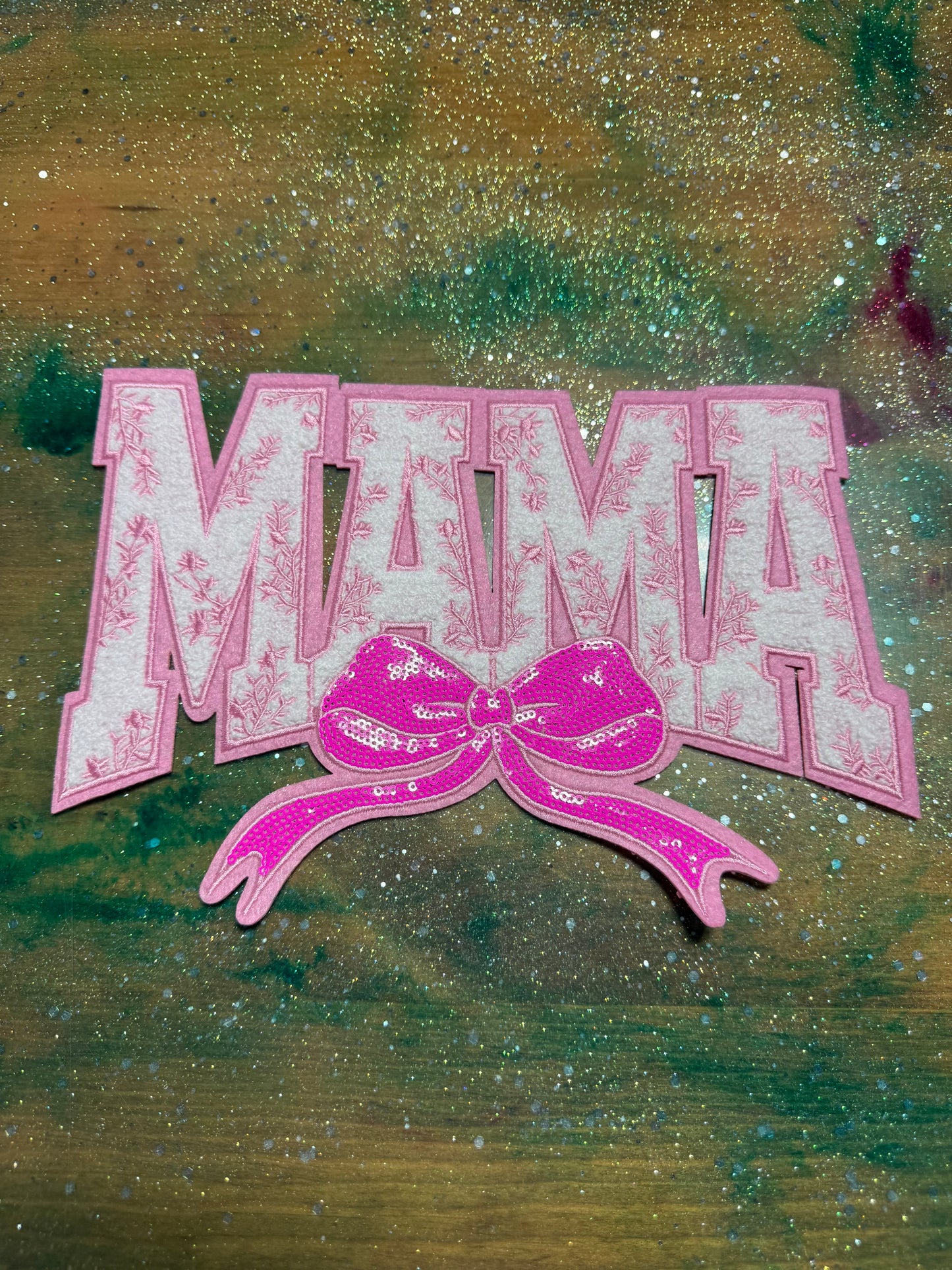 Mama Light Pink - Chenille/Sequins Iron On Patch