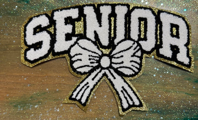 Senior Black and White with Bow - Chenille/Sequins Iron On Patch