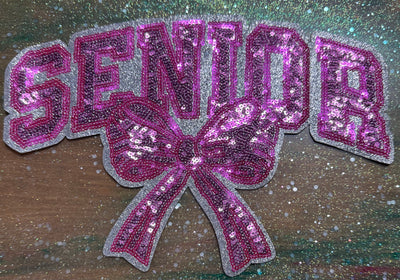 Senior Pink with Bow - Chenille/Sequins Iron On Patch