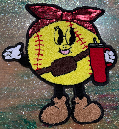 Mama Softball with Tumbler - Chenille/Sequins Iron On Patch