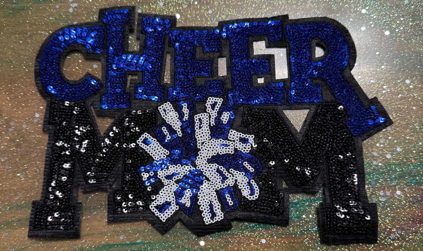 Cheer Mom Royal Blue - Chenille/Sequins Iron On Patch