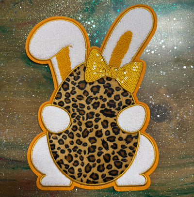 Yellow Bunny with Leopard Egg - Chenille/Sequins Iron On Patch