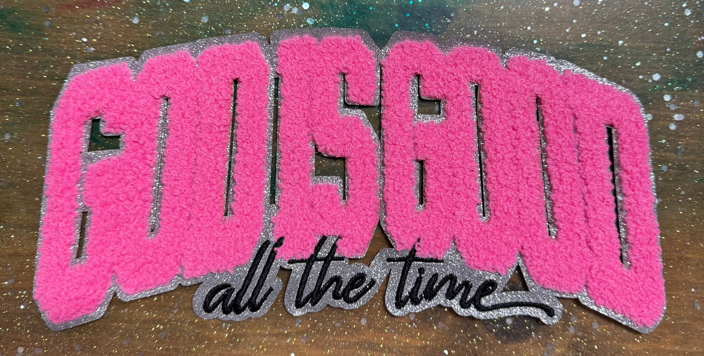 God is Good Hot Pink and Silver - Chenille/Sequins Iron On Patch