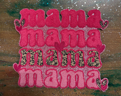 Mama Mama Mama Mama Hot Pink - Chenille/Sequins Iron On Patch