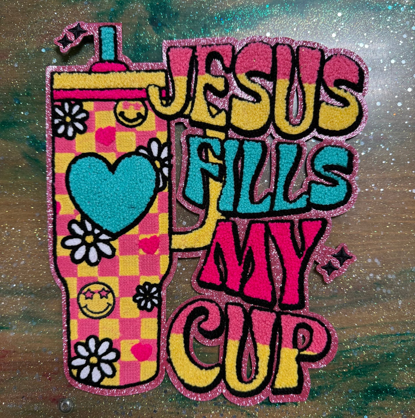 Jesus Fills My Cup - Chenille/Sequins Iron On Patch