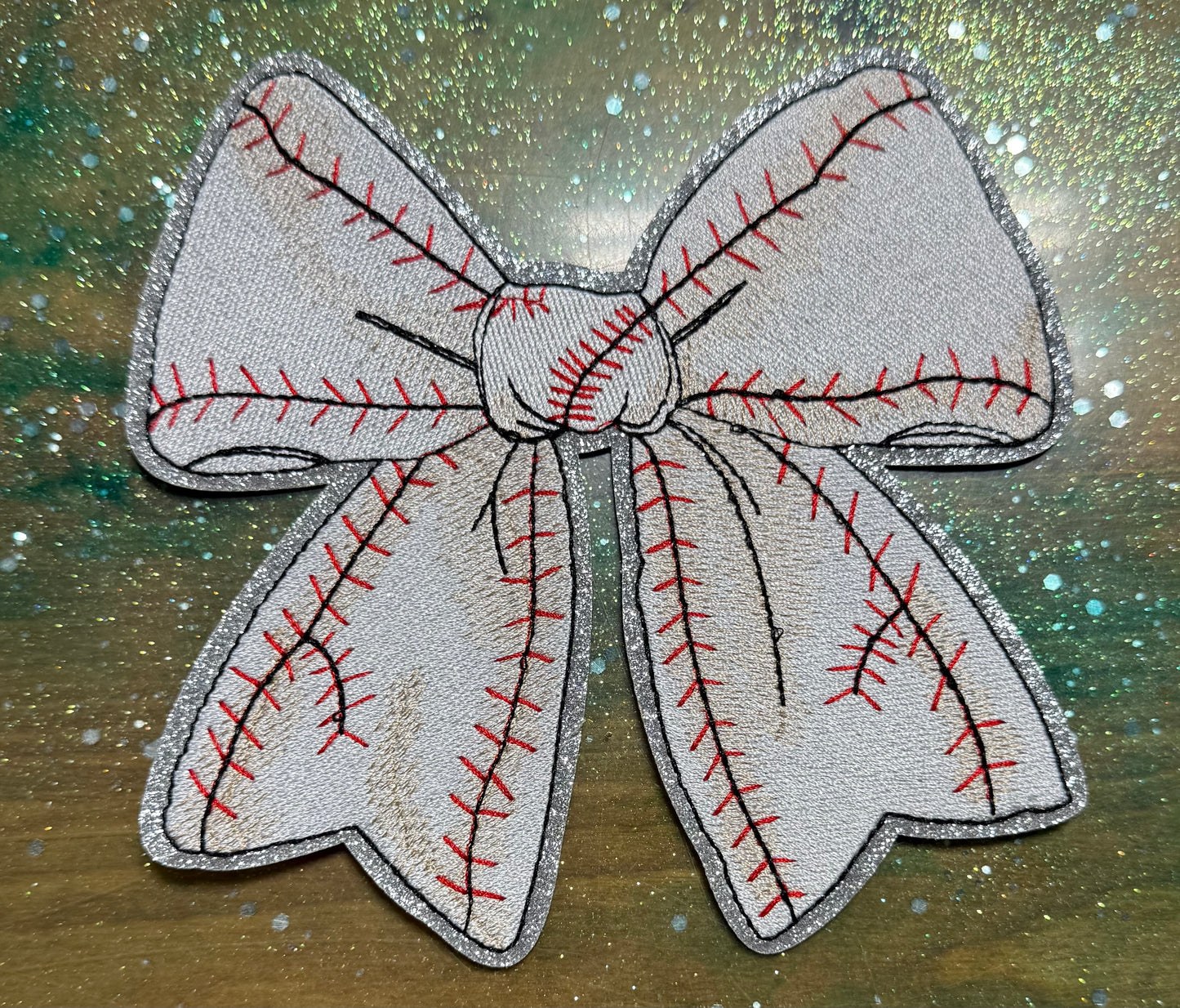 Medium Baseball Bow - Chenille/Sequins Iron On Patch