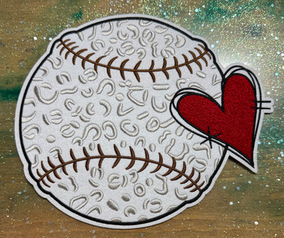 Baseball with Heart - Chenille/Sequins Iron On Patch