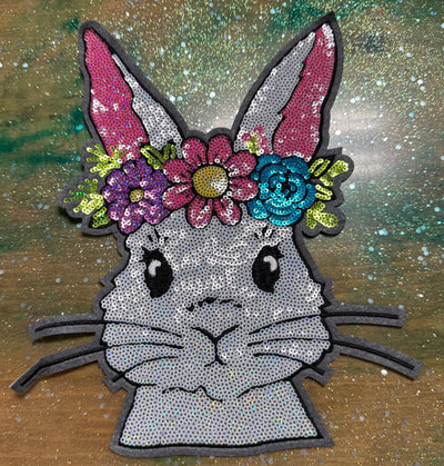 Bunny with Floral Crown - Chenille/Sequins Iron On Patch (Copy)