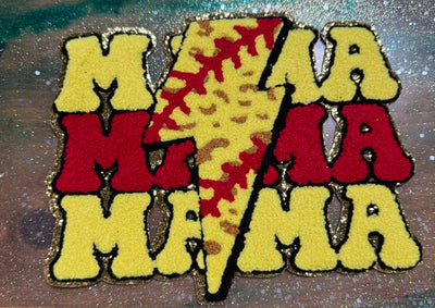 Softball Mama Lightening - Chenille/Sequins Iron On Patch