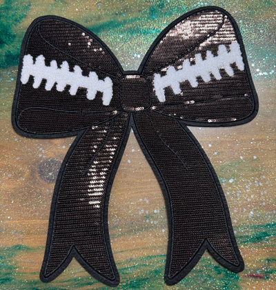 Football Sequins Bow - Chenille/Sequins Iron On Patch