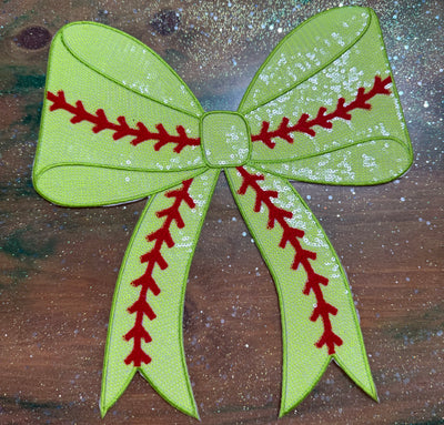 Softball Sequins Bow - Chenille/Sequins Iron On Patch