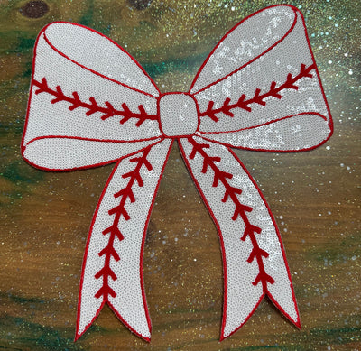 Baseball Sequins Bow - Chenille/Sequins Iron On Patch