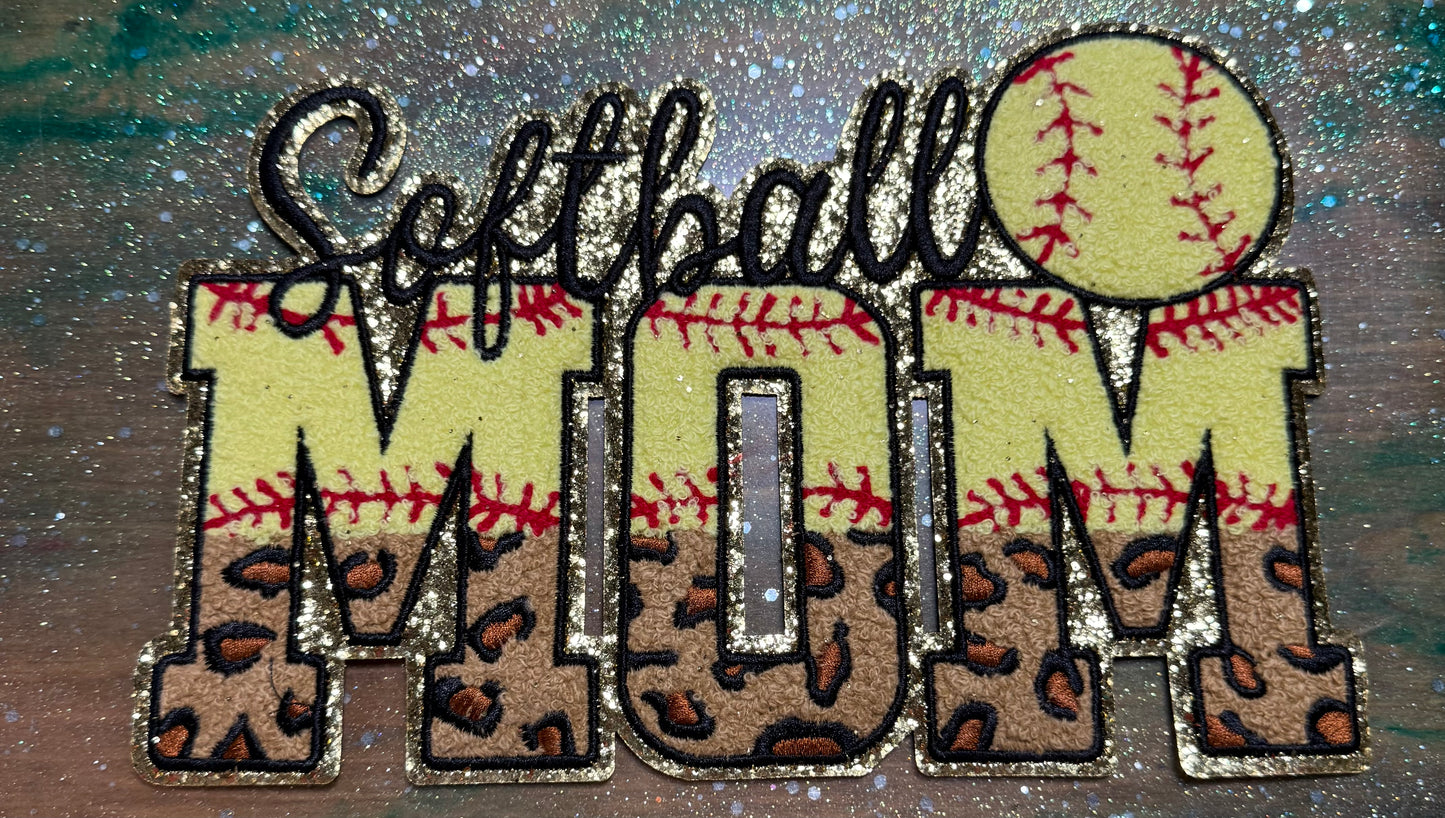 Softball Mom - Chenille/Sequins Iron On Patch