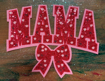 Mama Red Sequins - Chenille/Sequins Iron On Patch