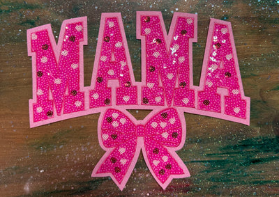 Mama Hot Pink Sequins - Chenille/Sequins Iron On Patch