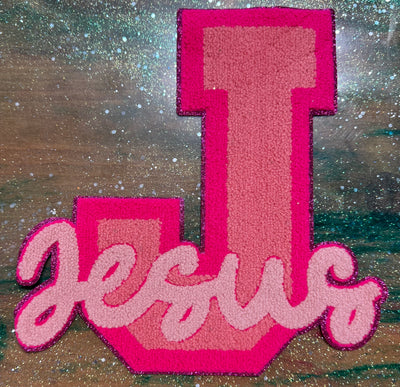 J is for Jesus Hot Pink - Chenille/Sequins Iron On Patch (Copy)