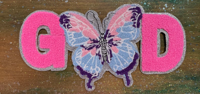 God with Butterfly - Chenille/Sequins Iron On Patch