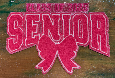 Hot Pink Senior with Bow - Chenille/Sequins Iron On Patch