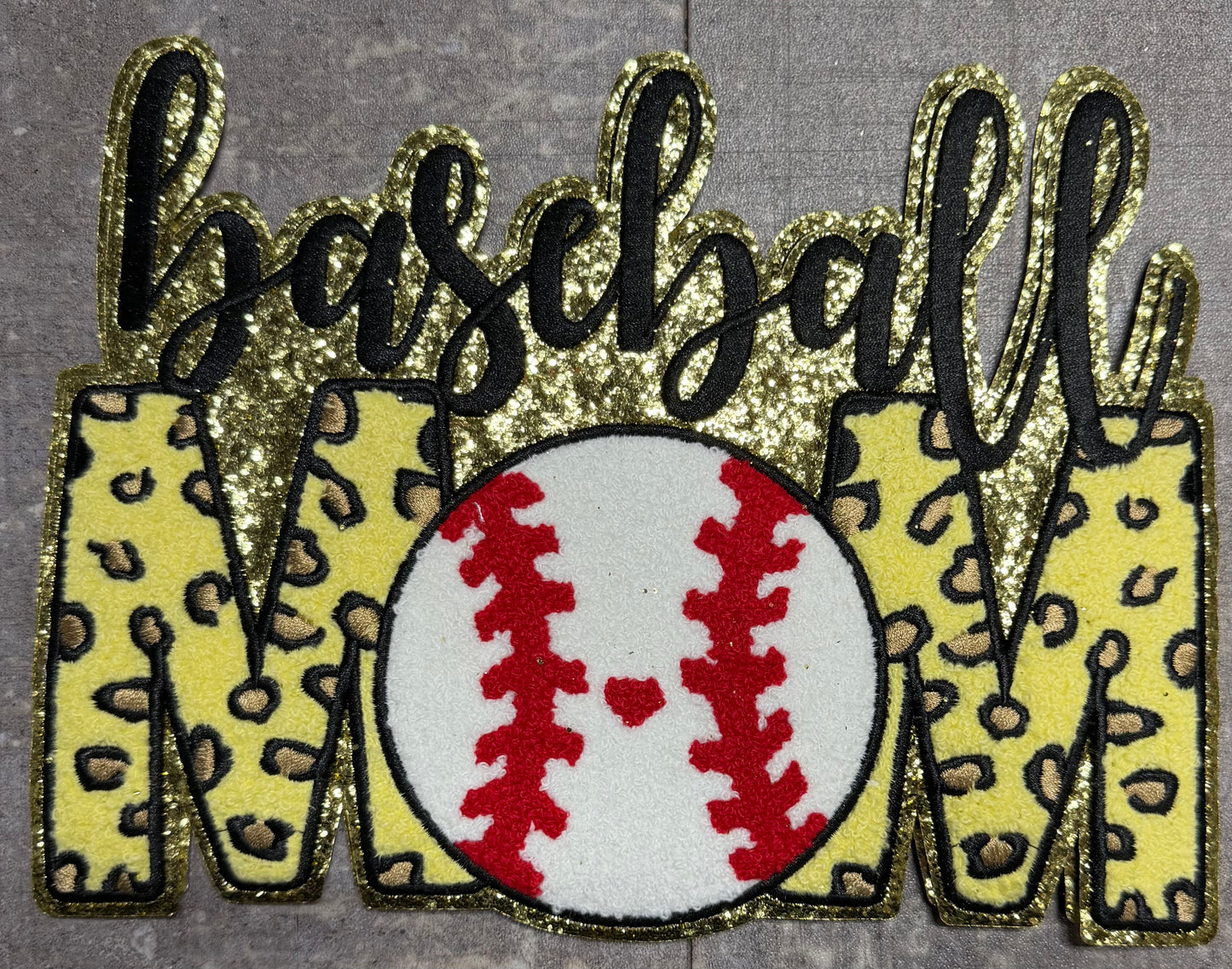 Baseball Mom with Leopard - Chenille/Sequins Iron On Patch