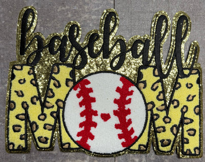 Baseball Mom with Leopard - Chenille/Sequins Iron On Patch