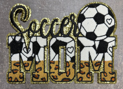 Soccer Mom with Leopard - Chenille/Sequins Iron On Patch