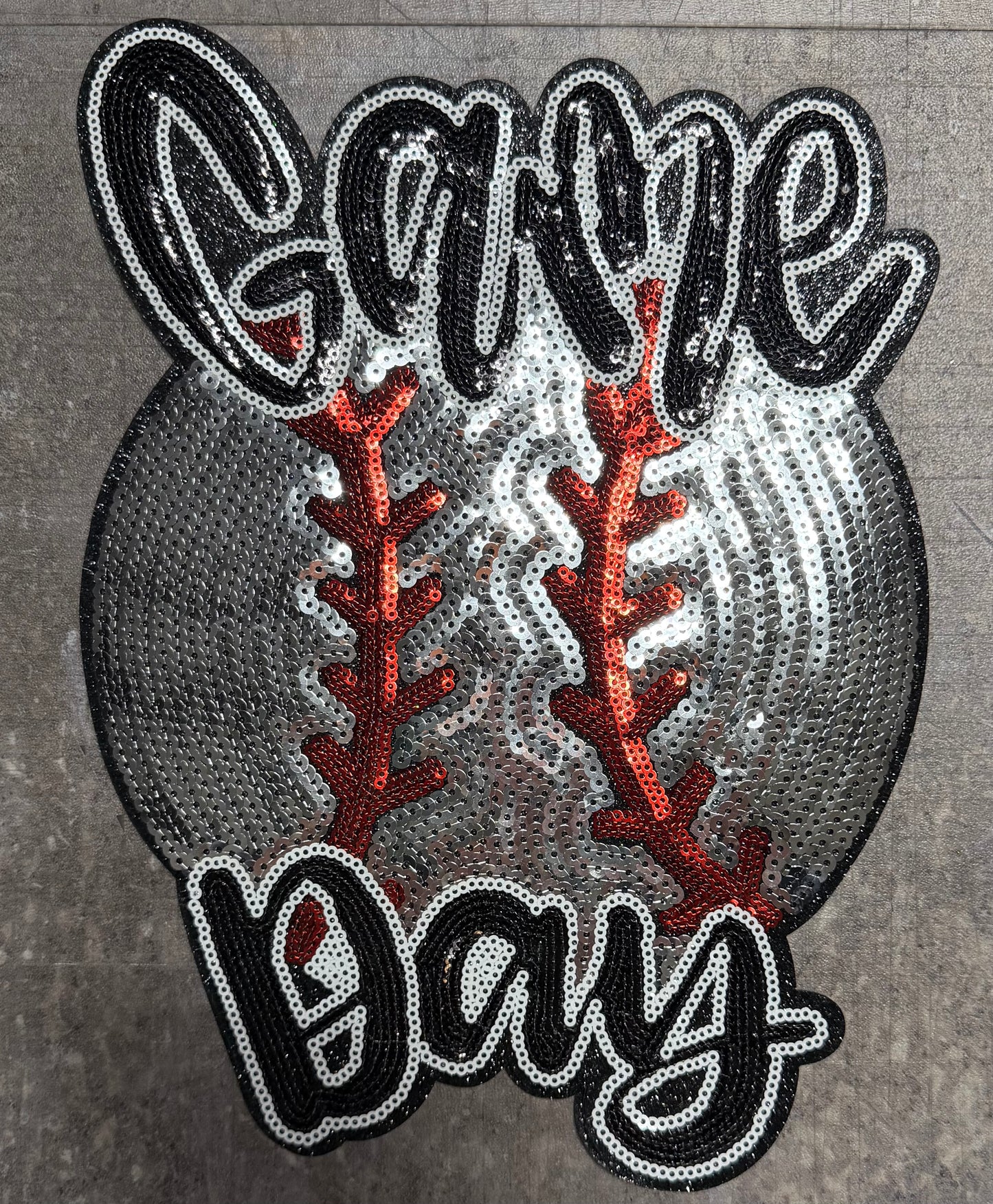 Game Day Silver Baseball - Chenille/Sequins Iron On Patch