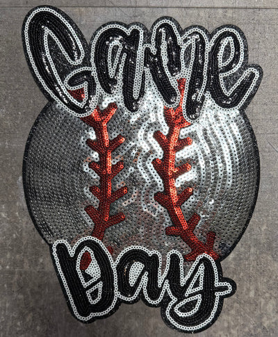 Game Day Silver Baseball - Chenille/Sequins Iron On Patch