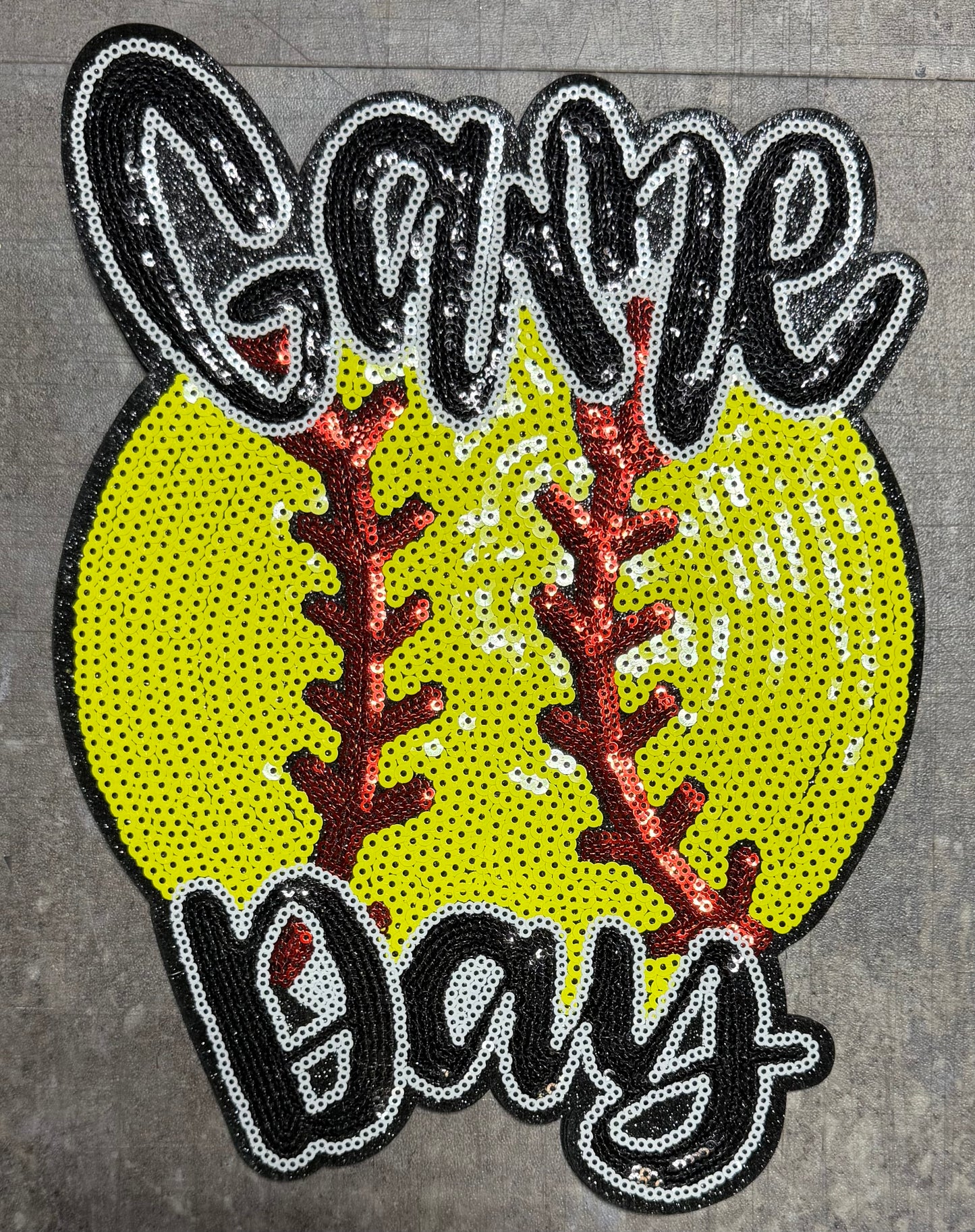 Game Day Yellow Softball - Chenille/Sequins Iron On Patch