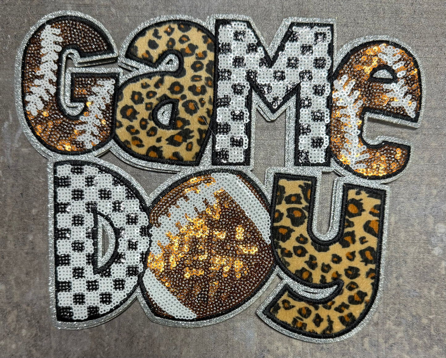 Game Day Football with Checker & Leopard - Chenille/Sequins Iron On Patch