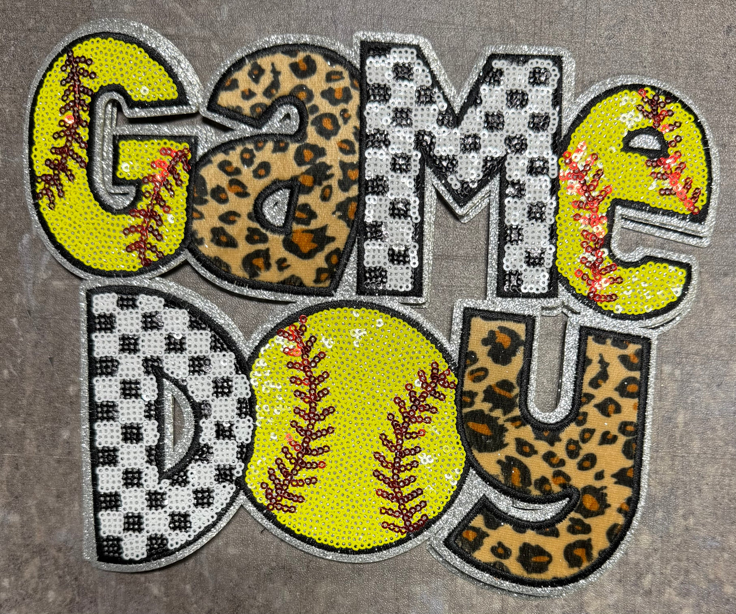 Game Day Softball with Checker & Leopard - Chenille/Sequins Iron On Patch