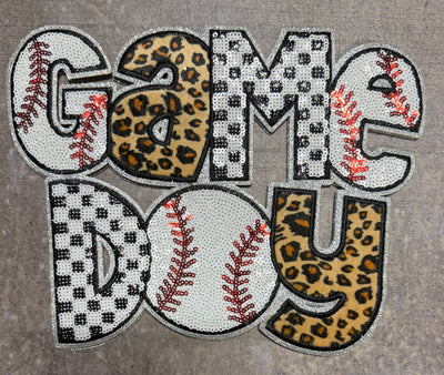 Game Day Baseball with Checker & Leopard - Chenille/Sequins Iron On Patch